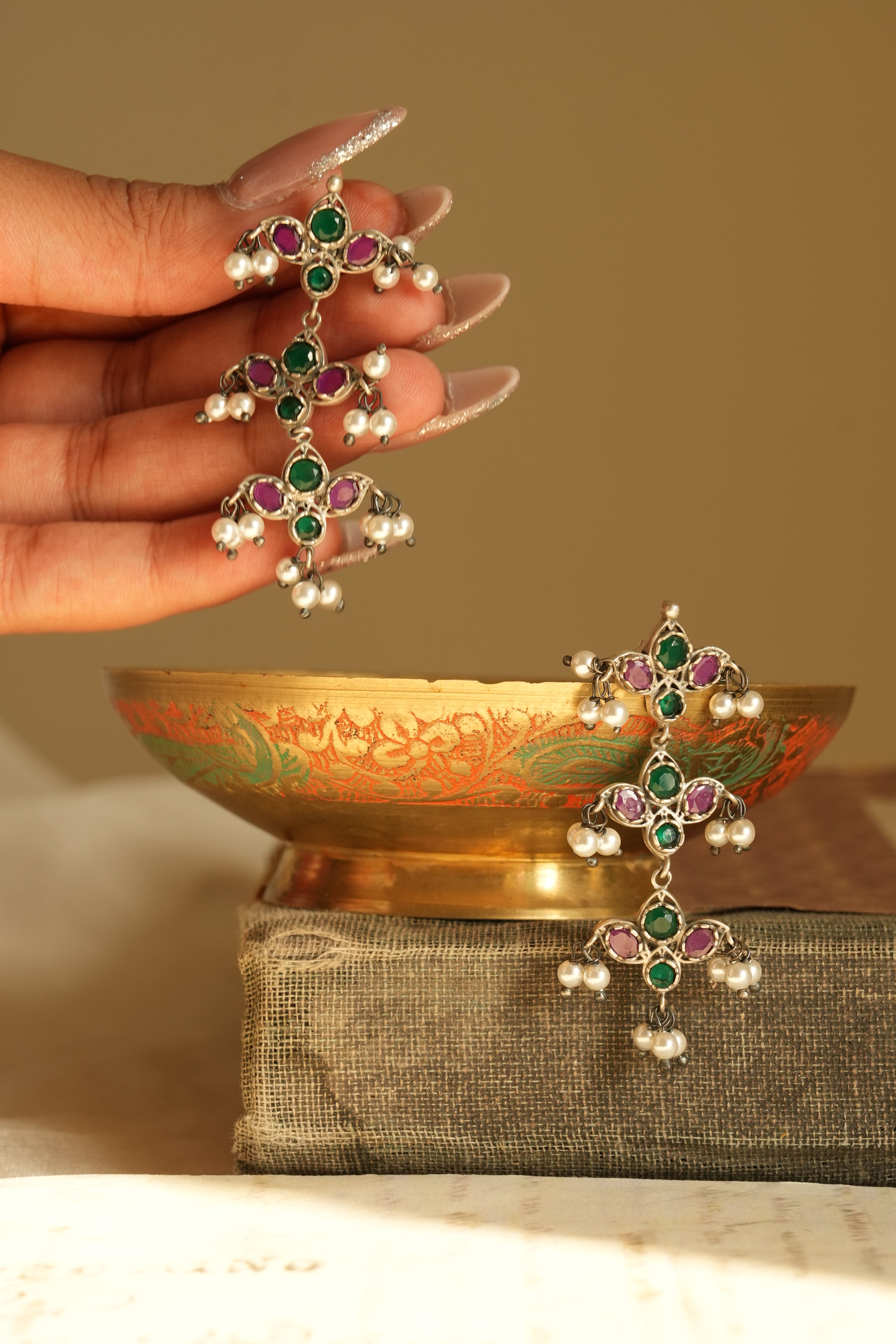 Charm Oxidised Silver Earrings